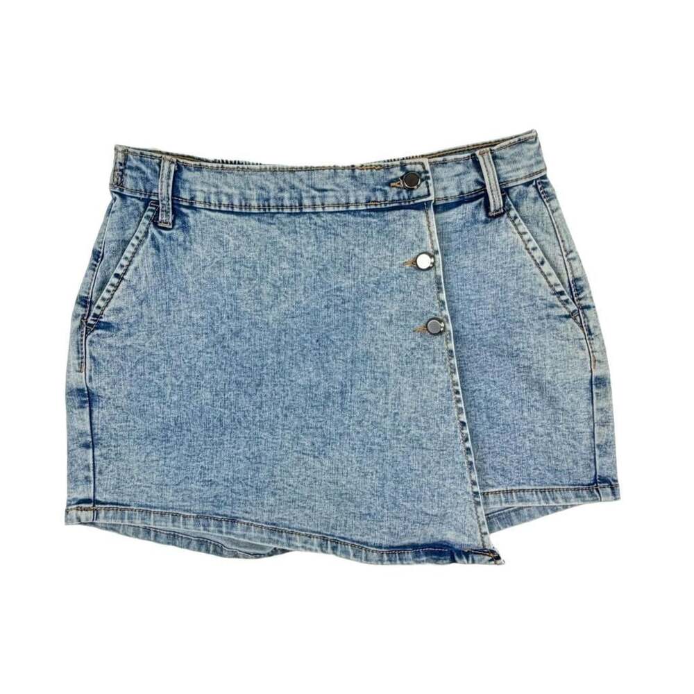 Love Trends Light Wash Asymmetrical Button-Front Denim Skort Size 7